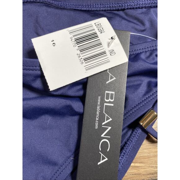 La Blanca Side Tie Hipster Bikini Swimsuit Bottom Size 16 Navy Blue - Picture 2 of 5